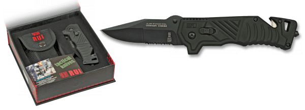 Rettungsmesser  RUI Taschenmesser Titan beschichtet mit Nylon-Etui Gurtschneider