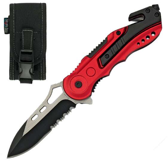 Rettungsmesser Power Taschenmesser mit Teil-Wellenschliff und Nylon-Etui