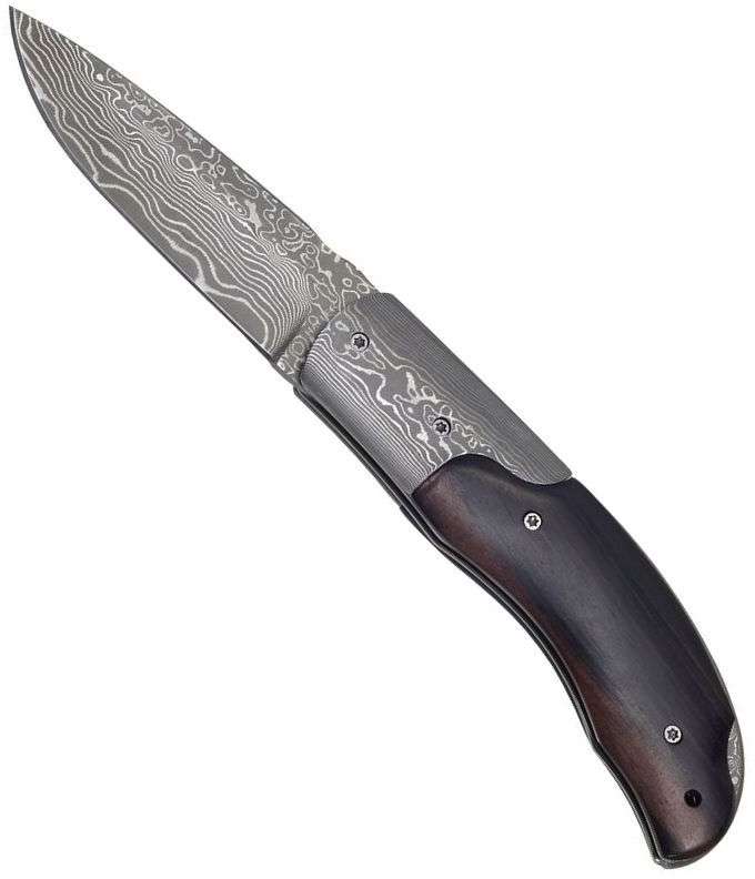 Damasttaschenmesser Griff Ebenholz