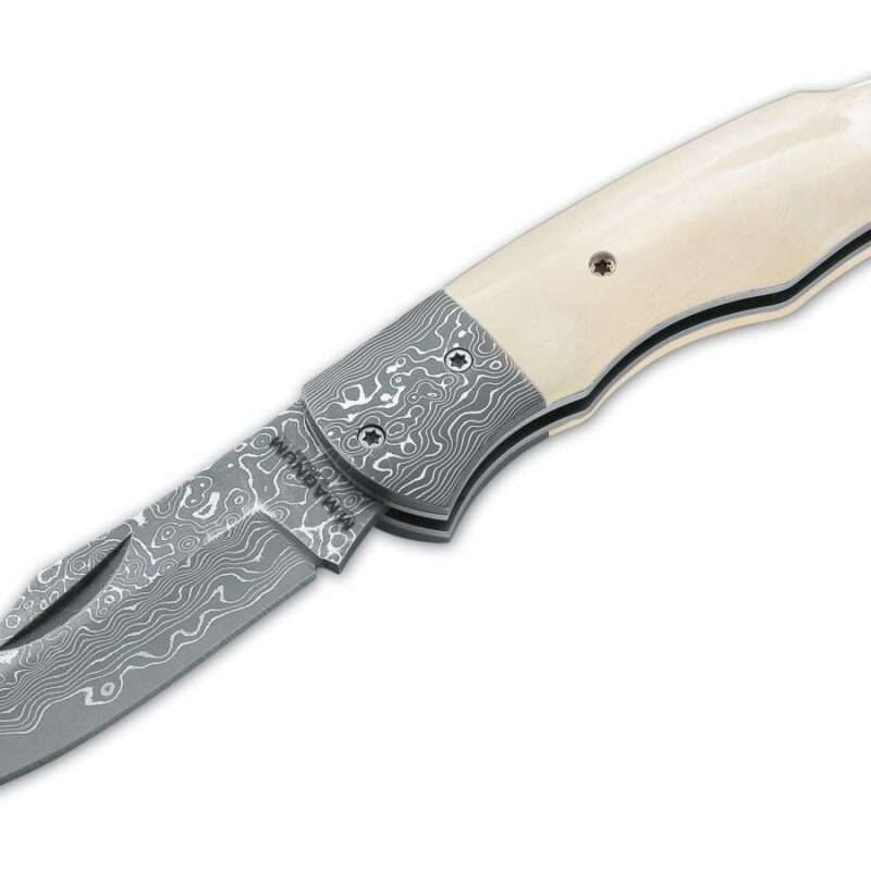 Taschenmesser mit Damast Messerklinge und Knochen §42a konform legal führen